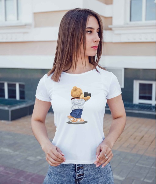 Дамска тениска с щампа Мечета Camera Bear
